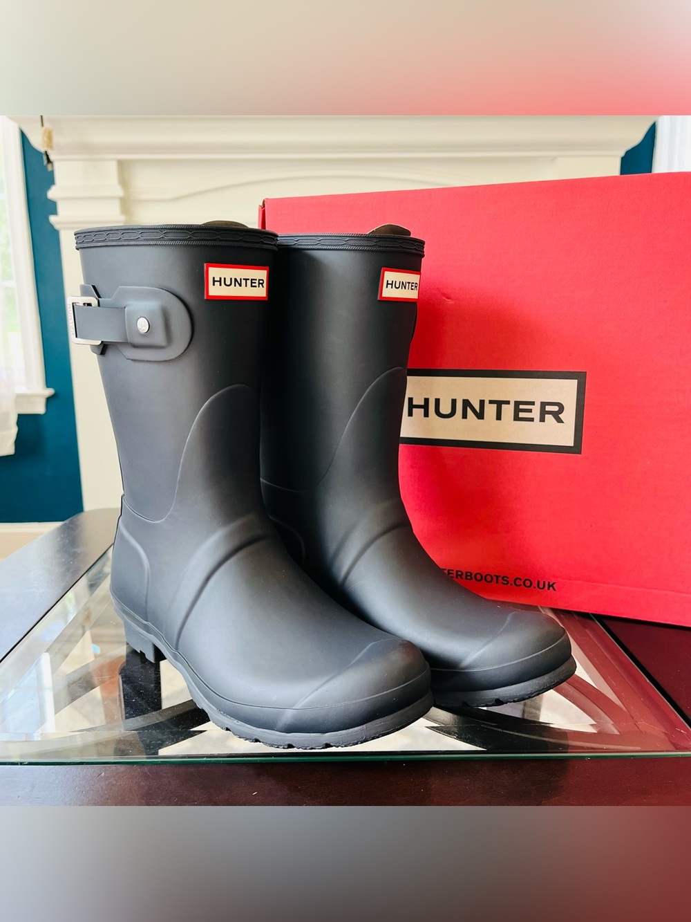 Sz 7 Hunter Original Short Boots Women’s Waterproof Matte Navy WFS1000RMA